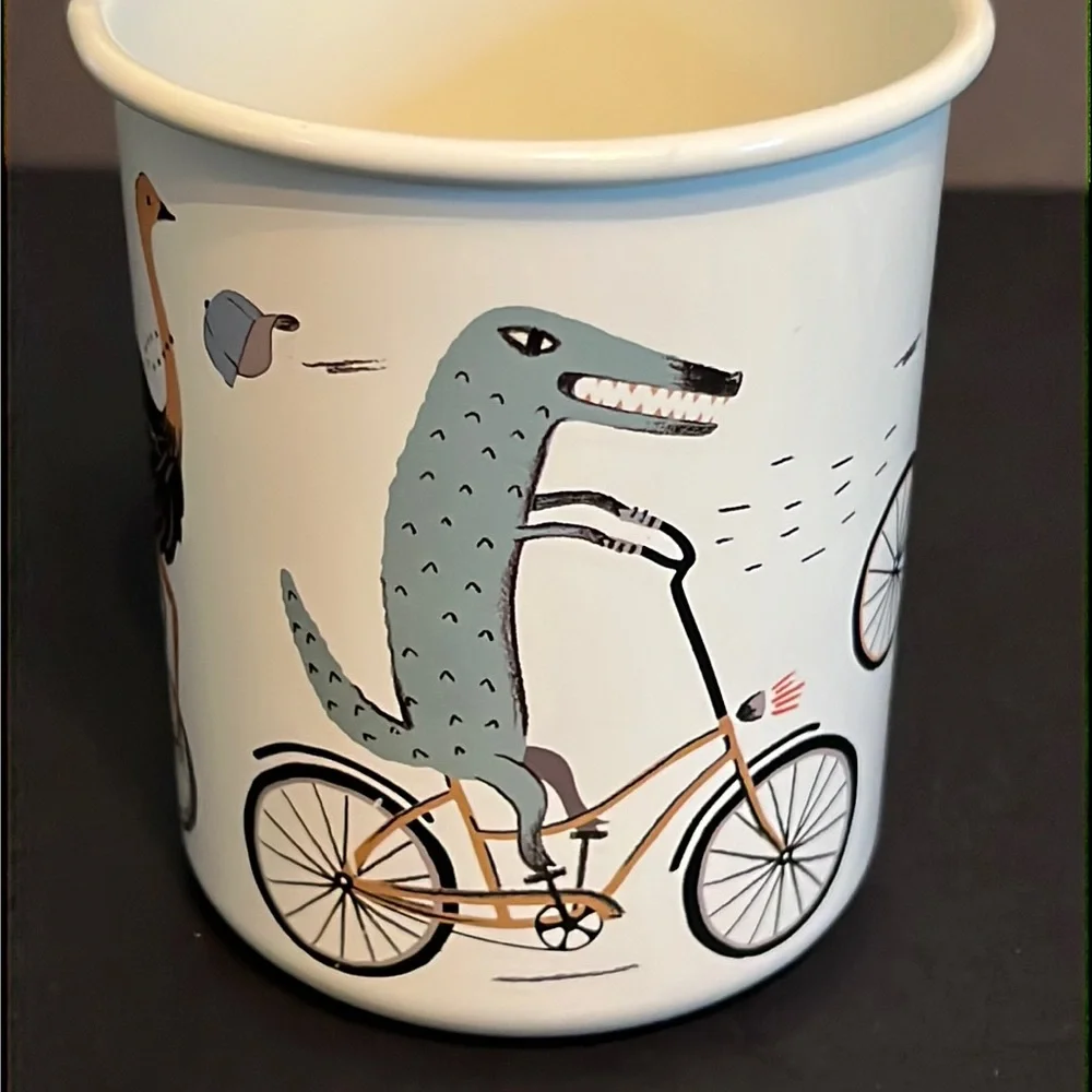 rabbits/aardvark/ostrich/caribou “Wild Rider” design metal pencil box & cup-NWT